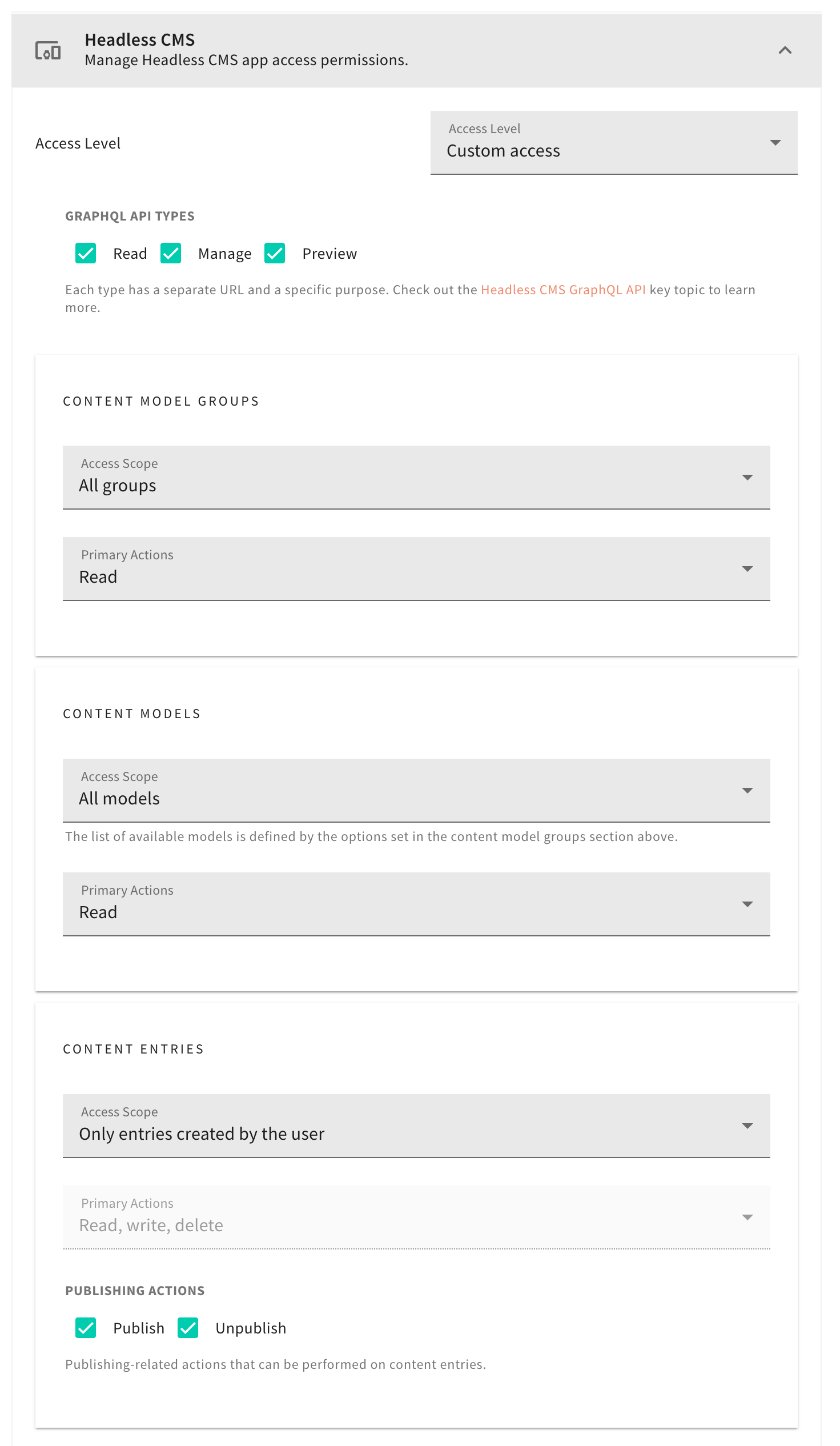 Headless CMS permissions